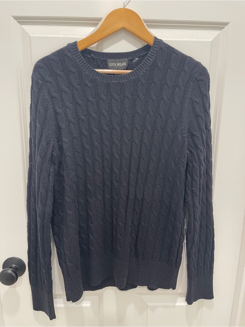 Milani Men's Cable Knit Crewneck Sweater - Dark Blue